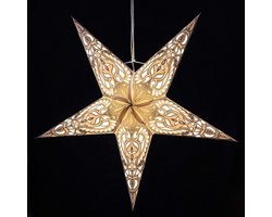 Kerstster papier met verlichting - 60 cm diameter, 24 cm diep - Kerst ster voor binnen - Ganesha Grijs Goud - FSC papier - Incl. 3 m. snoer met stekker, schakelaar en E14-fitting - Kerst Raam decoratie - Kerstversiering - Kerstverlichting