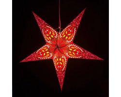 Kerstster papier met verlichting - 60 cm diameter, 24 cm diep - Kerst ster voor binnen - Ganesha Rood - FSC papier - Incl. 3 m. snoer met stekker, schakelaar en E14-fitting - Kerst Raam decoratie - Kerstversiering - Kerstverlichting
