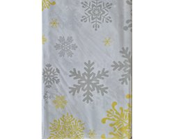 Kersttafelkleed 240x140 cm Wit tafelkleed met gele en grijze ijskristallen - afneembaar met vochtige doek