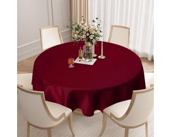 Kersttafelkleed rond 160 cm donkerrood vuilafstotend polyester jacquard-design wasbaar herfst Kerstmis