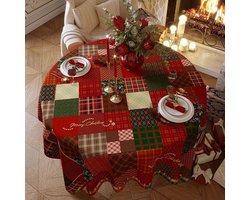 Kersttafelkleed, rond tafelkleed, kerstdecoratie, salontafelkleed, eettafel Chinees Nieuwjaar, tafelkleed, 90x90 cm (geschikt voor zowel vierkante als ronde tafels).