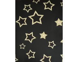 Kersttafelkleed vinyl zwart met gele sterren 240 x 140 cm - Tafelkleed voor kerst - met vochtige doek afneembaar