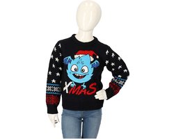 Kersttrui kinderen - Gebreid - Blauw/rood - Maat 128/134 - kersttrui kind - kersttrui jongens - kersttrui meisjes - kerst trui kinderen