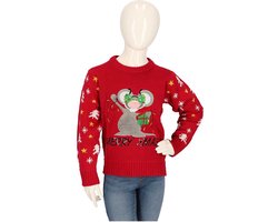 Kersttrui kinderen - Gebreid - Rood - Maat 128/134 - kersttrui kind - kersttrui jongens - kersttrui meisjes - kerst trui kinderen
