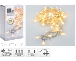 Kerstverlichting - 80 led lampjes - warm wit - 6 meter - lichtsnoer - transparant snoer