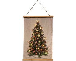 Kerstverlichting - B.o. Fluweel Poster Kerstboom Roze Deco 52x70cm / 15led Warm 2xaa