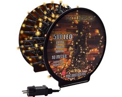 Kerstverlichting buiten | 10 meter 500 LED | Warm Wit | IP44 Timer | Lichtsnoer Nano Koperdraad | Energiezuinig | 6W Verbruik | 8 Functies | 3m Aanloopsnoer | Extra Warm Wit | Kerstboomverlichting