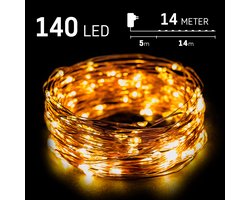 Kerstverlichting buiten - 14 meter 140 LED - Warm Wit - Lichtsnoer Nano Koperdraad - IP44 Stekker met timerfunctie - Kerstboomverlichting - geschikt voor binnen en buiten - kerstverlichting led