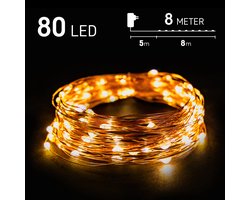Kerstverlichting buiten - 8 meter 80 LED - Warm Wit - Lichtsnoer Nano Koperdraad - IP44 Stekker met timerfunctie - Kerstboomverlichting - geschikt voor binnen en buiten - kerstverlichting led