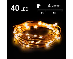 kerstverlichting LED buiten - Nano 4m, 40 LEDs, Warm Wit, 230V met stekker, Lichtsnoer koperdraad, met timerfunctie, geschikt voor binnen en buiten, waterdicht IP44 - kerstverlichting led - Kerstboomverlichting