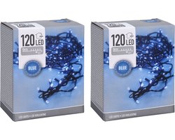 Kerstverlichting lichtsnoeren - 2x - 120 LED lampjes blauw - 9 m - voor binnen en buiten - Kerstlampjes/kerstlichtjes - feestverlichting