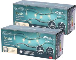 Kerstverlichting - Set van 2x stuks - transparant - snoer met 40 lampjes - warm wit - 300 cm