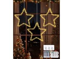 Kerstverlichting Sterren Led-Verlichting Ster Werkt op Batterijen 3 Stuks 8 Modi met Afstandsbediening - Raamgordijn Kerstdecoratie Ramen Muur Feest