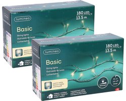 Kerstverlichting transparant snoer met 180 warm witte lampjes - 2x pakjes - 13,5 meter - Kerstlampjes/kerstlichtjes - binnen/buiten