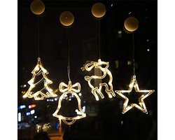 Kerstverlichting voor ramen, 4 x zuignap, lichtketting, raamdecoratie, hangend raamlicht met zuignap, led, kerstdecoraties binnen en buiten