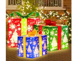 Kerstverlichtingsset met 70 LED's - Inclusief 3 verlichte geschenkdozen - Decoraties - Warm wit knipperend licht - Geschikt voor tuinen, feestdagen, feesten, Kerstmis en andere gelegenheden