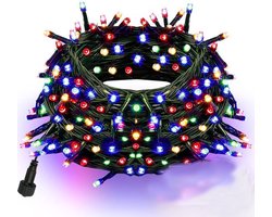 Kerstverlichtingssnoer, aansluitbaar, waterdicht, groen snoer, met 8 standen, kerstversiering voor binnen, tuin en tuin (kleurrijk, 300 leds)