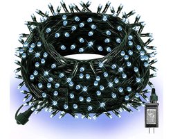 Kerstverlichtingssnoer, aansluitbaar, waterdicht, groen snoer met 8 standen, kerstversiering voor binnen, tuin en tuin (wit, 300 leds)