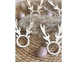Kerstversiering - Christmas decoration | Servetringen rendier 10 x 7,5cm Napkin rings reindeer (4 st) | Licht hout - Natural wood | Tafelaccessoires - Table accessories - Diner Accessoires - Tafel Decoratie - Kerstmis
