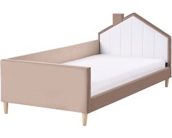 KERVAN - Eenpersoonsbed - Lichtbruin - 90 x 200 cm - Fluweel