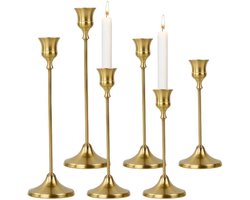 Kerzenständer Gold, 6 stuks kaarsenhouder, kaarsenstandaard, voor dinerkaarsen, voor bruiloft, woonkamer, eetkamer, decoratie, Halloween, Kerstmis (Goud)