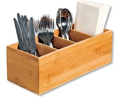 Kesper Bestekbak/keuken spullen/kruiden organizer - 4-vakken - bamboe hout - 36 x 12 x 14 cm