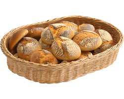 Kesper Brood/fruit mand - gevlochten kunststof - naturel - ovaal - L40 x B30 x H8 cm - broodmandjes - serveermandjes - fruitmanden