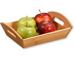 Kesper Brood/fruit mandje - bamboe hout - beige - L31 x B23 x H9 cm - met handvaten - fruitschaal/broodschaal
