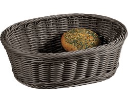 Kesper Brood/fruit mandje - gevlochten kunststof - antraciet - ovaal - L29 x B23 x H9 cm - broodmandjes - serveermandjes - fruitmanden