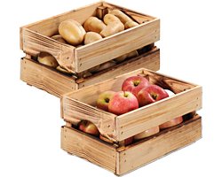 Kesper Fruitkisten opslagbox - 2x - old look - lichtbruin - hout - L30 x B20 x H15 cm - Decoratie huis en tuin - Kisten/kistjes