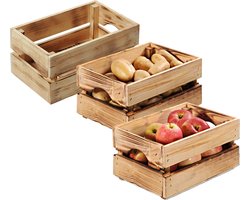 Kesper Fruitkisten opslagbox - 3x - old look - lichtbruin - hout - L30 x B20 x H15 cm - Decoratie huis en tuin - Kisten/kistjes