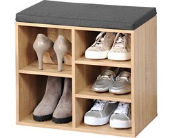 Kesper houtlook schoenenkast/schoenenrek bankje - 29 x 48 x 51 cm - met zitkussen - Schoenen opbergers/opbergen