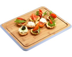 Kesper Keuken voedsel bereiden snijplank - 40 x 30 cm - bamboe hout - blauwe rand - luxe versie - groot formaat