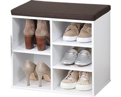 Kesper Schoenenrek/schoenenkast met zitvlak - wit - 5 paar schoenen - hout - L51 x B30 x H48 cm - vakjeskast