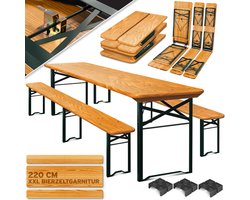 KESSER® 1x Biertafel met 2x banken opvouwbaar - biertafelset (220 x 50 x 77cm) 2x bierbanken 1x biertafel - 3-delige biertentset feesttent set inclusief 12 delige vloerbeschermer set - Bruin
