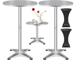 KESSER® 2x bartafel bistrotafel 2in1 aluminium roestvrij stalen blad | in hoogte verstelbaar | 70cm / 115cm | partytafel tafel Ø 80cm | binnen & buiten | bruiloft | receptietafel | 4 poten - Zilver