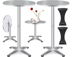 KESSER® 2x Bartafel Inklapbar | Vouwtafel Rond Ø 60cm | Statafel aluminium roestvrij stalen blad | in hoogte verstelbaar | voor binnen en Buiten Inclusief bescherminghoes - Zilver