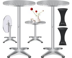 KESSER® 2x Bartafel Inklapbar | Vouwtafel Rond Ø 80cm | Statafel aluminium roestvrij stalen blad | in hoogte verstelbaar | voor binnen en Buiten Inclusief bescherminghoes - Zilver