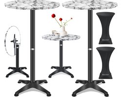 KESSER® 2x Bartafel Inklapbar | Vouwtafel Rond Ø 80cm | Statafel aluminium roestvrij stalen blad | in hoogte verstelbaar | voor binnen en Buiten Inclusief bescherminghoes - Marmer