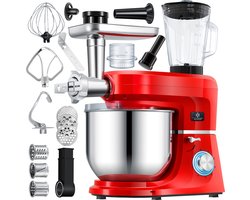 KESSER® 3 in 1 Keukenmachine Foodprocessor - Keukenmixer - Keukenrobotor K-KM 3000 met Kneder Multifunctionele Mixer 5,5 L Kom met 3 Menggereedschappen 1,5 L Sapcentrifuge Worstset Pasta & Koekjesvormen - Rood