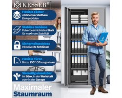 KESSER® afsluitbare archiefkast met dubbele deuren 180 x 60 x 40 cm Stalen kantoorkast met 4 in hoogte verstelbare planken Multifunctionele kast 5 flexibele compartimenten Max. 40 kg per compartiment