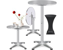 KESSER® Bartafel Inklapbar | Vouwtafel Rond Ø 60cm | Statafel aluminium roestvrij stalen blad | in hoogte verstelbaar | voor binnen en Buiten Inclusief bescherminghoes - Zilver