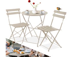 KESSER® Bistroset 3-delige Tafel met 2 inklapbaar stoelen - Balkonset Bistrotafel Bistrostoel Vouwmeubels Tuinset Zitgroep Metalen Tuintafel - Cappuccino