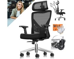 KESSER® Bureaustoel | Ergonomische Bureaustoelen voor Volwassenen | verstelbare rugleuning | in hoogte verstelbaar | Hoofdsteun & Lendensteun | office Chair met 5x rubberen wielen - Zwart / Zilver