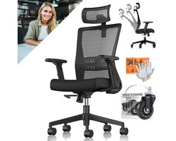 KESSER® Bureaustoel | Ergonomische Bureaustoelen voor Volwassenen | verstelbare rugleuning | in hoogte verstelbaar | Hoofdsteun & Lendensteun | office Chair met 5x rubberen wielen - Zwart