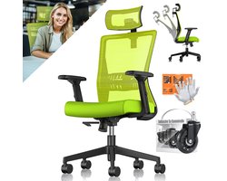 KESSER® Bureaustoel | Ergonomische Bureaustoelen voor Volwassenen | verstelbare rugleuning | in hoogte verstelbaar | Hoofdsteun & Lendensteun | office Chair met 5x rubberen wielen - Groen