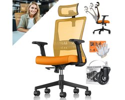 KESSER® Bureaustoel | Ergonomische Bureaustoelen voor Volwassenen | verstelbare rugleuning | in hoogte verstelbaar | Hoofdsteun & Lendensteun | office Chair met 5x rubberen wielen - Oranje
