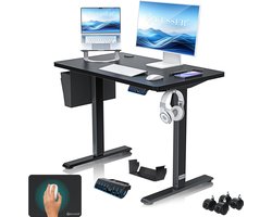 KESSER® Elektrisch zit-sta bureau - 3 geheugenstanden, USB-aansluiting en 360° wielen - Zwart 100 x 60 cm