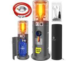 KESSER® Gaskachel KE12 Gasverwarmer 10 kW - mobiele Kachel roestvrij staal Gas Terrasverwarmer inclusief beschermhoes - Antraciet