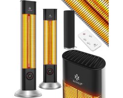 KESSER® Infraroodstraler Stralende Standkachel Incl. Beschermhoes Infrarood Verwarming Terrasverwarmer Torenverwarming 2000 Watt Patioverwarming Elektrische Kachel met Afstandsbediening - Zilver